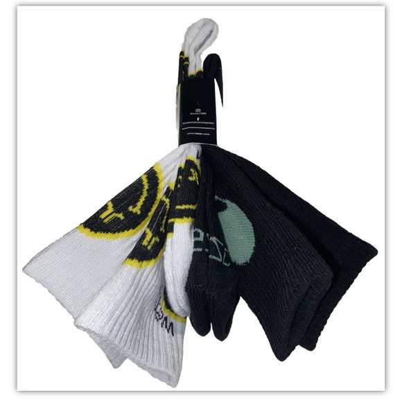 WeSC Varion Crew Socks 2 Pair Men 9.5-14 W 11-15.5 Black White Area51 Alien Logo - Picture 11 of 12